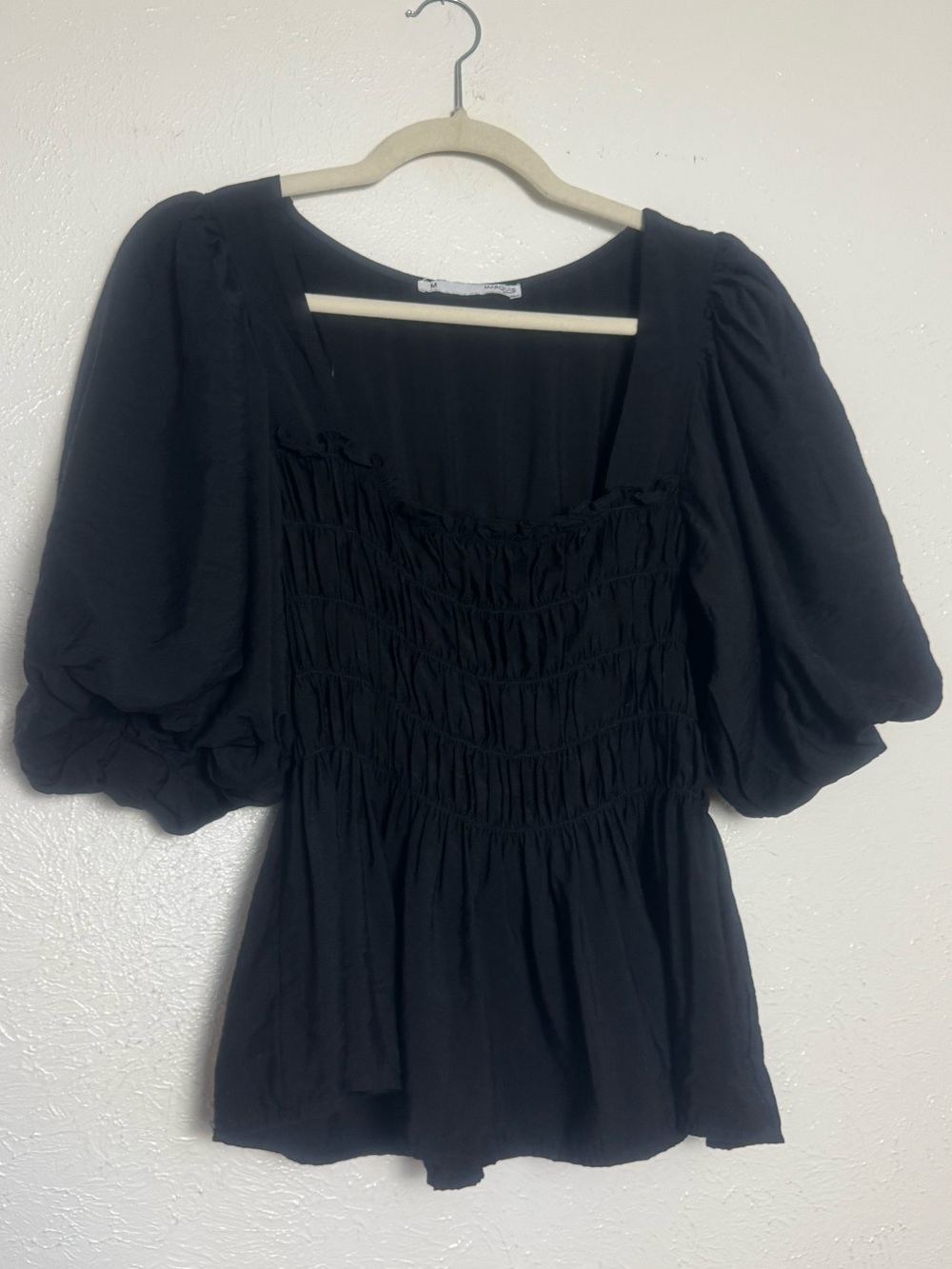 MARQUIS Black Smocked Puff Sleeve Peplum Blouse
